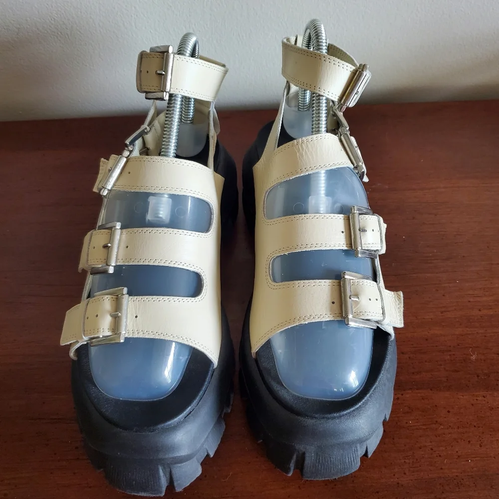 Topshop Size‎ 5 (38) Women's Leather Gladiator Block Buckle Sandals Cream - Picture 5 of 15